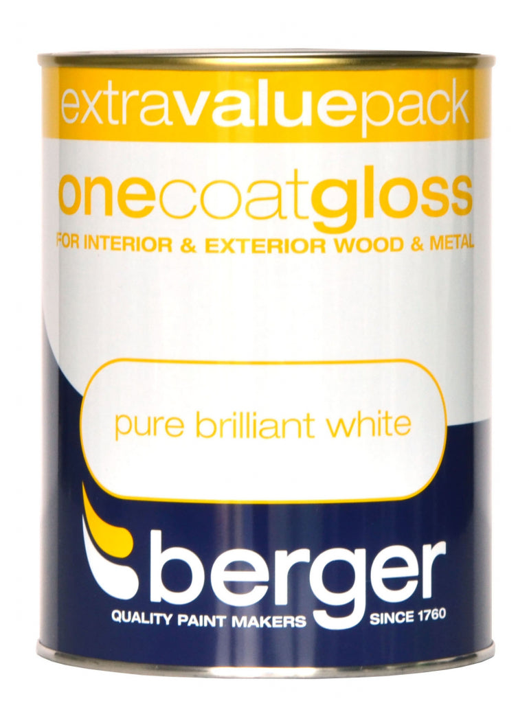 Berger - One Coat Gloss - Extra Value Pack - 1.25L - Pure Brilliant White