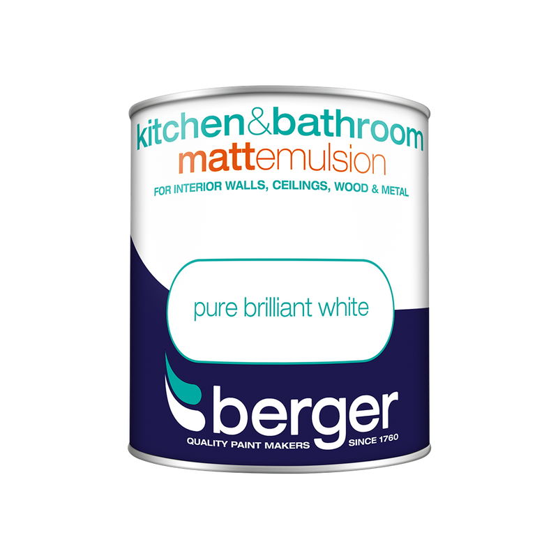 Berger - Kitchen & Bathroom Matt Emulsion - Pure Brilliant White - 1L & 2.5L