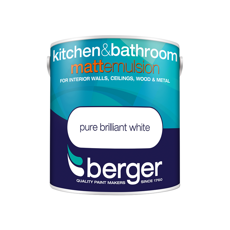 Berger - Kitchen & Bathroom Matt Emulsion - Pure Brilliant White - 1L & 2.5L