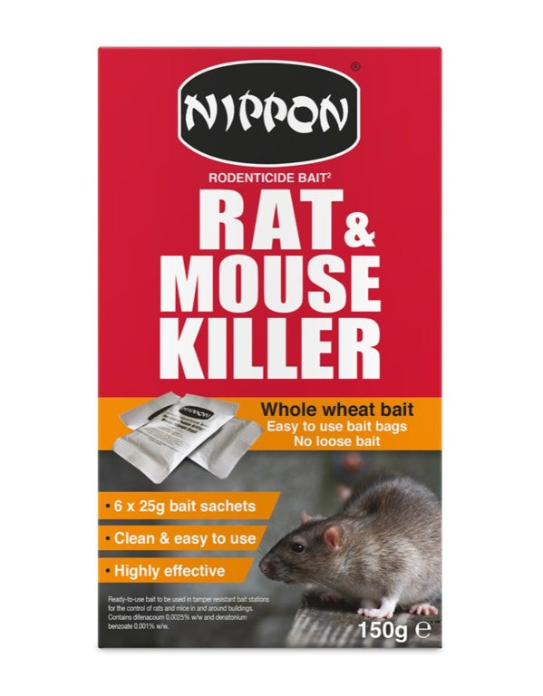 Nippon - Rat & Mouse Killer - Whole Wheat Bait - 6 x 25g Bait Sachets