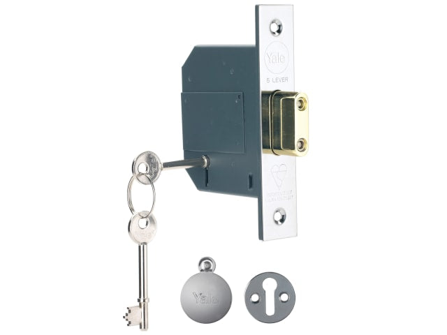 Yale - British Standard Door Lock - Maximum Security 5 Lever Deadlock - Chrome - 64mm (2 1/2")