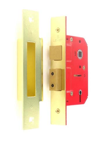 Securit 5 Lever Mortice Sash Lock - 63mm (2 1/2") - Brass & Chrome