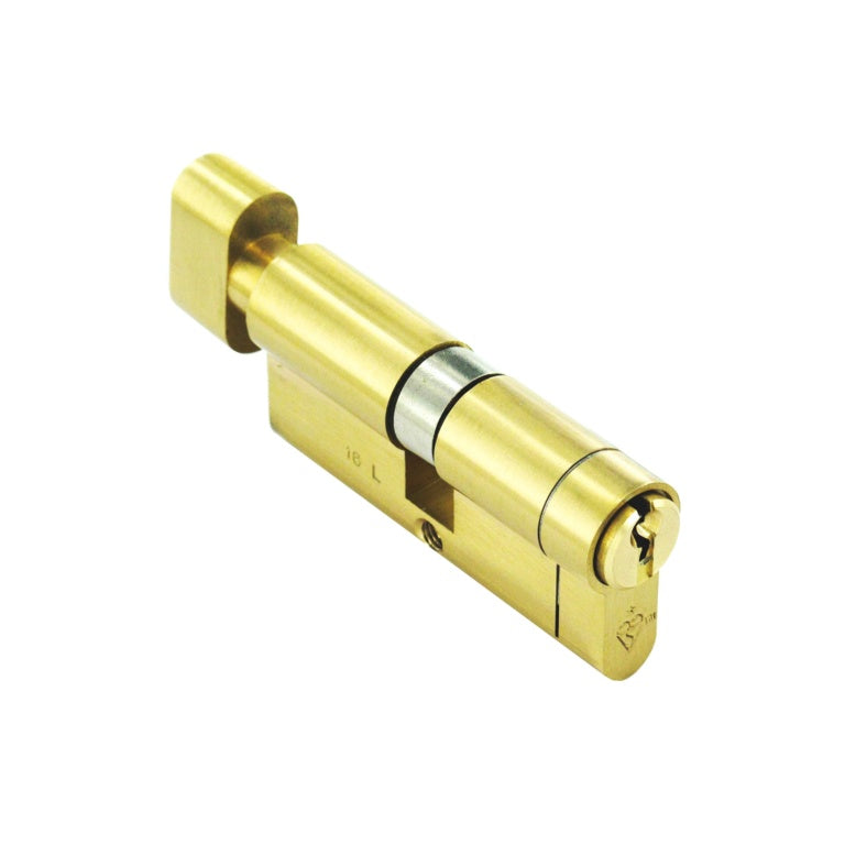 Securit British Standard Euro Cylinder Lock with Thumb Turn - 35mm/35mm - Brass