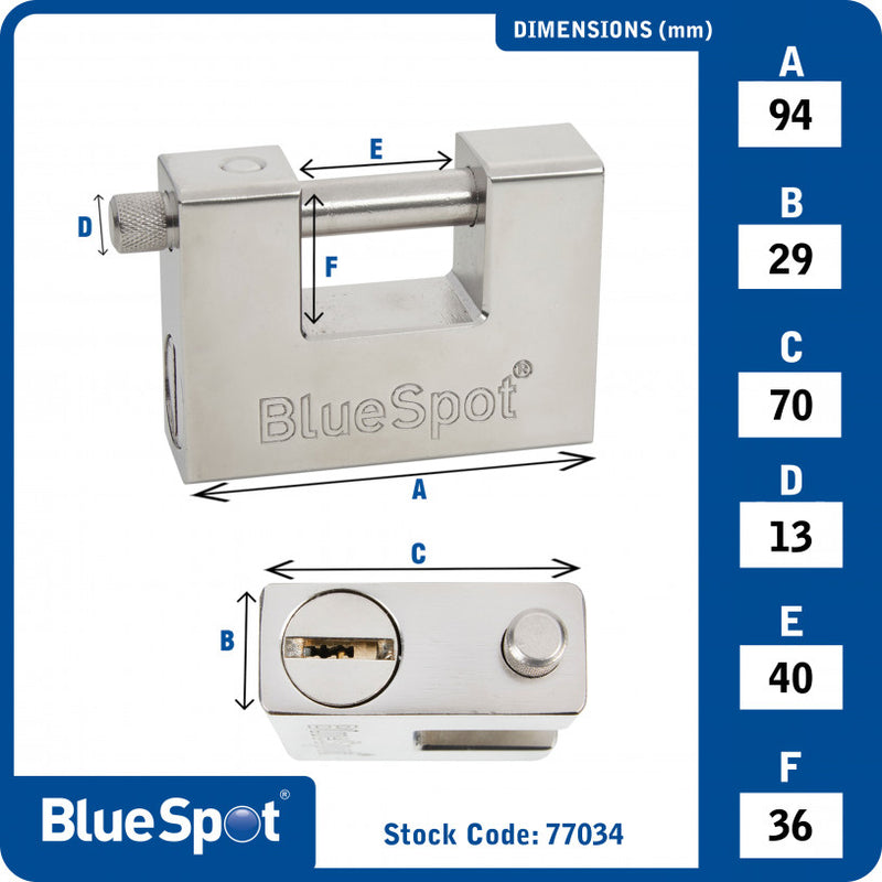 BlueSpot Shutter "C" Type Block Padlock - 94mm (77034)