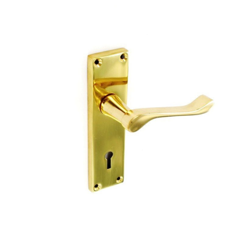 Securit - Polished Brass Victorian Scroll Lock Handles 150mm (6") (S2204)