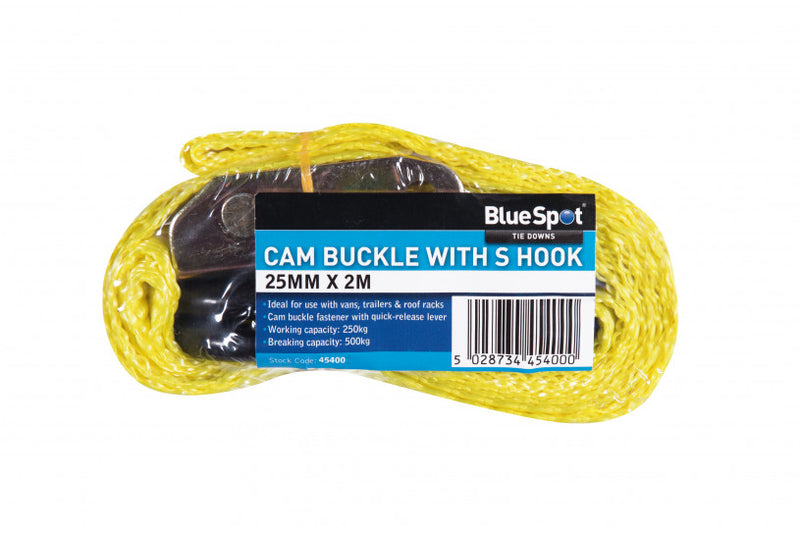 BlueSpot - Cam Buckle With S Hook / Ratchet Strap - 25mm x 2m