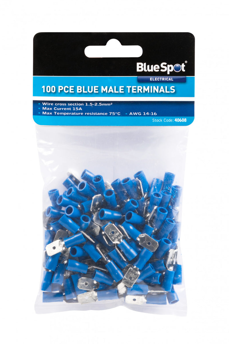Bluespot - Blue Male Terminals - 100 Pack