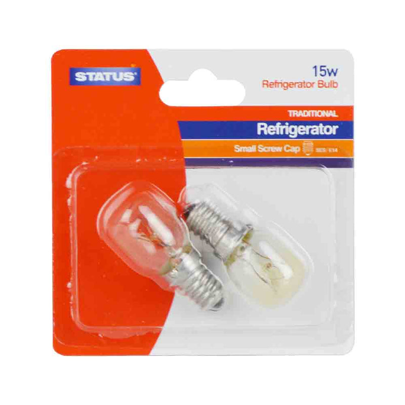 Status Traditional Clear Refrigerator Light Bulb - Warm White - SES/E14 Small Screw Cap - 15w - 2 pack