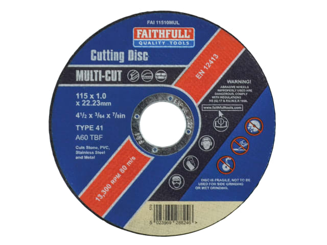 Faithfull Quality Tools Multi-Purpose Cutting Discs 115 x 1.0 x 22.23mm - 10 Pack