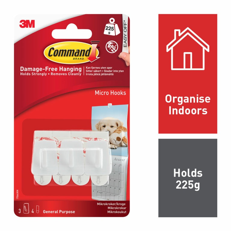 command strip hooks weight Command Brand - Micro Hooks - 225g Load Weight