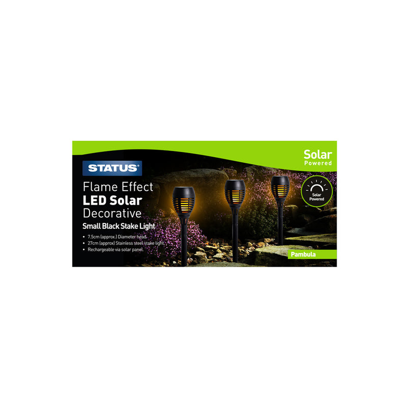 Status Pambula Flame Effect LED Solar Decorative Black Stake Lights - 3 Pack