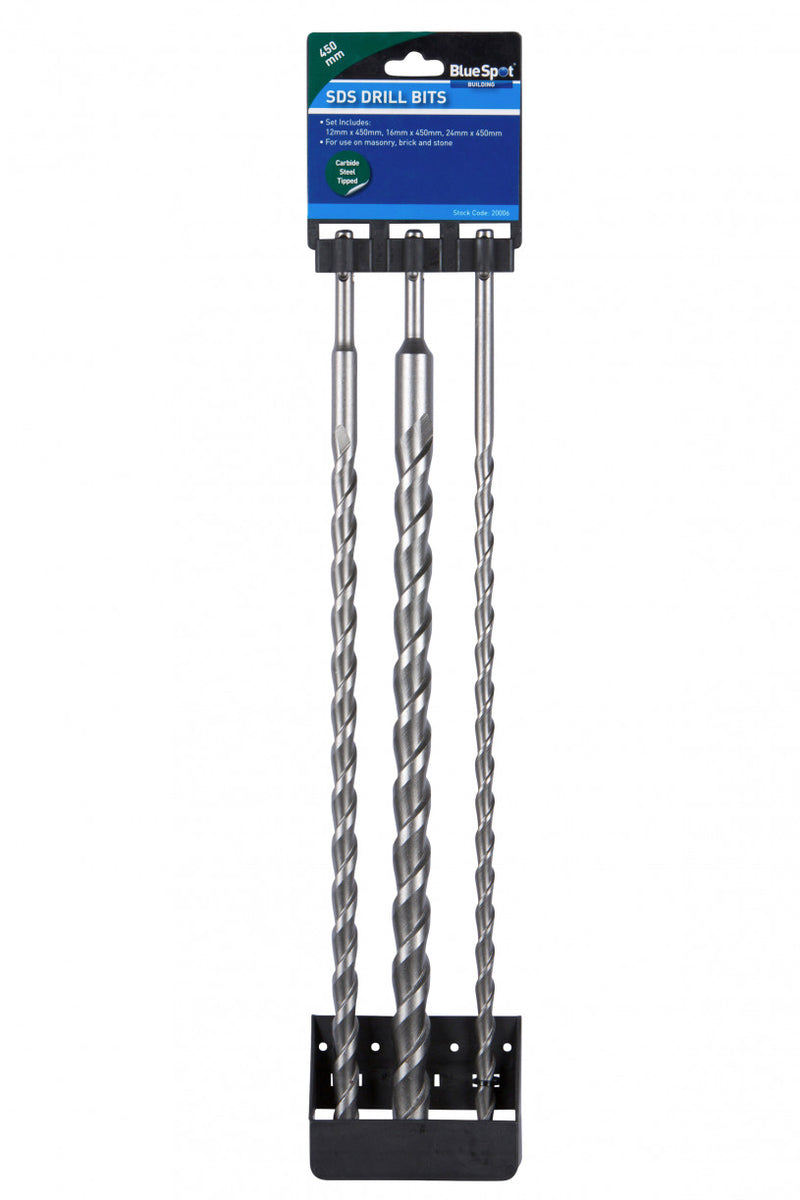 BlueSpot - 3 PCE 450mm SDS Plus Masonry Drill Bit Set (12mm, 16mm, 24mm)