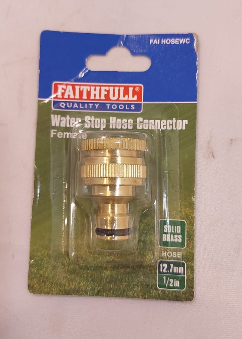Faithfull Quality Tools Solid Brass Female Water Stop Hose Connector