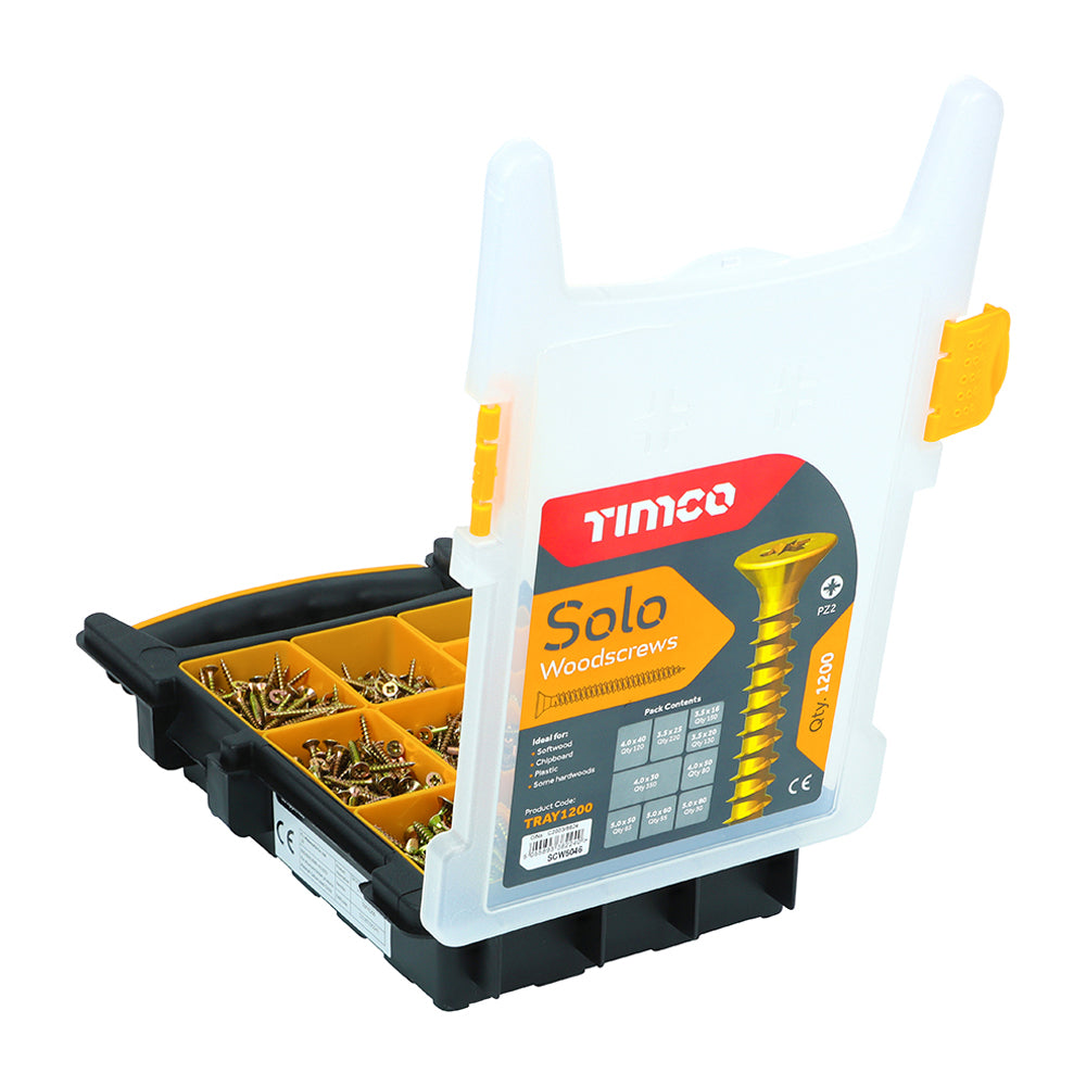Solo Chipboard & Woodscrews - Mixed Tray - PZ - Double Countersunk - Yellow - 1200 Pack
