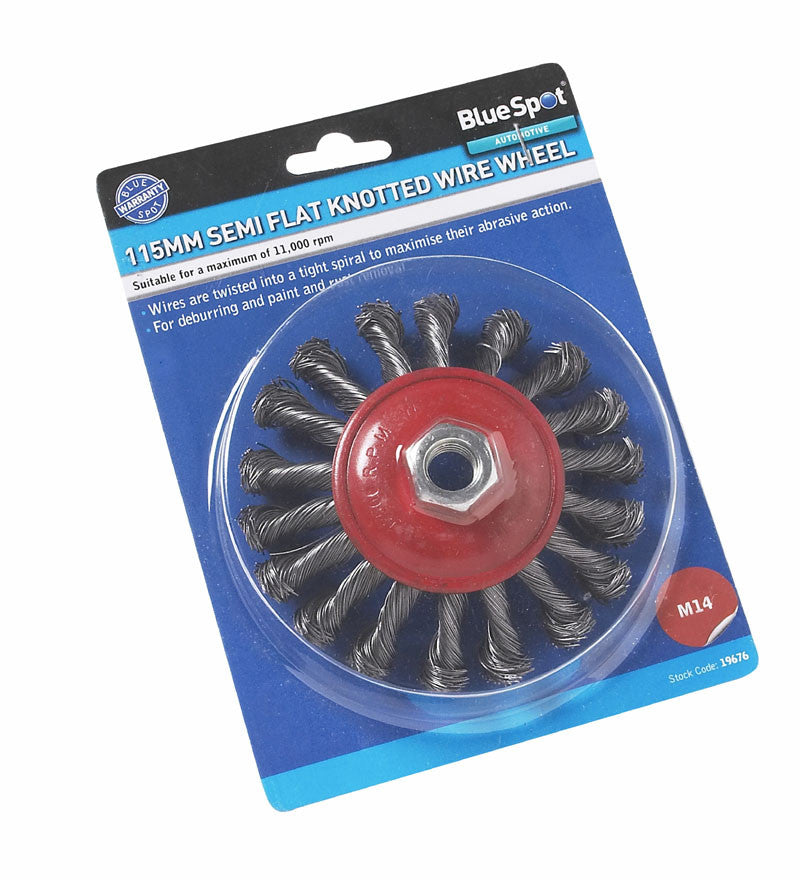 BlueSpot 115mm M14 Semi-Flat Twist Knot Wire Wheel Brush (19676)