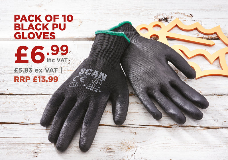 SCAN Black PU Gloves - 10 Pack