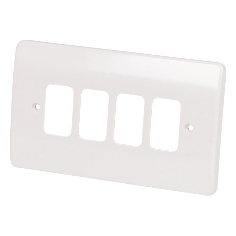 White Moulded 4 Gang / Module Flush Switch Plate