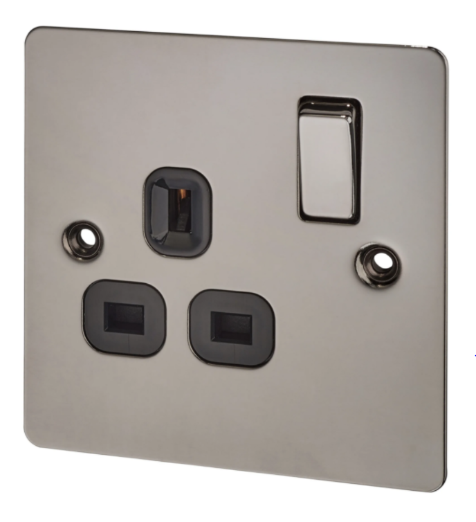 BG Black Nickel 13A Switched Socket 1 Gang - Double Pole