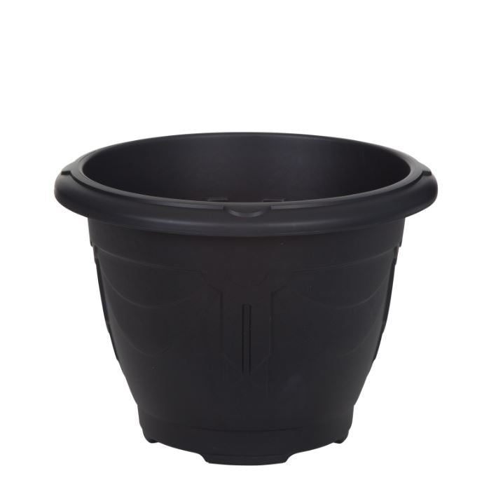 Venetian Round Plastic Plant Pot Black - 24cm & 33cm