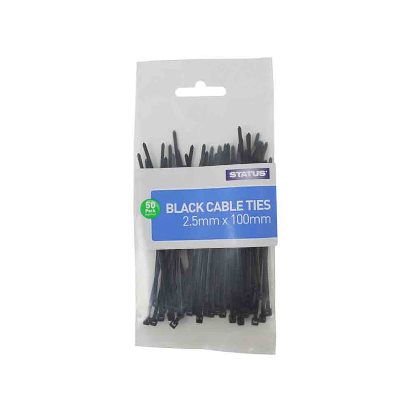 Black Cable Ties - 50 pack - 100 mm x 2.5 mm