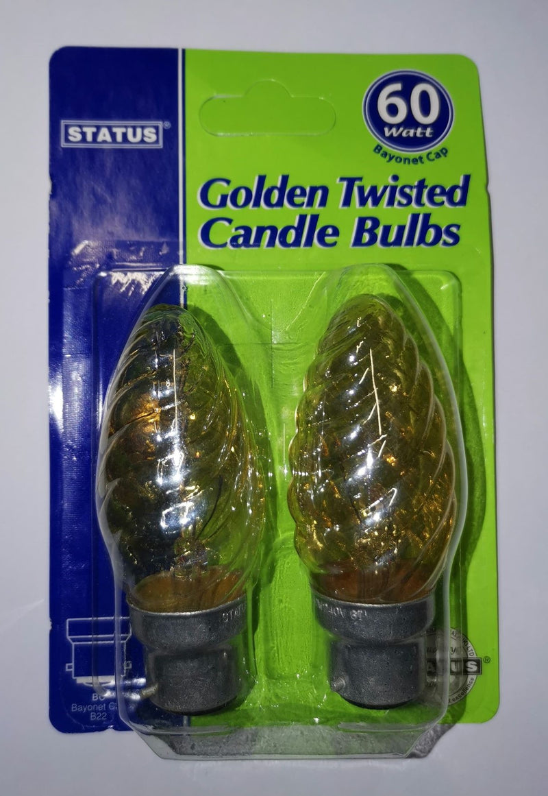 Golden Twisted Candle Bulb - BC/B22 Bayonet Cap - 40w & 60w - 2 pack