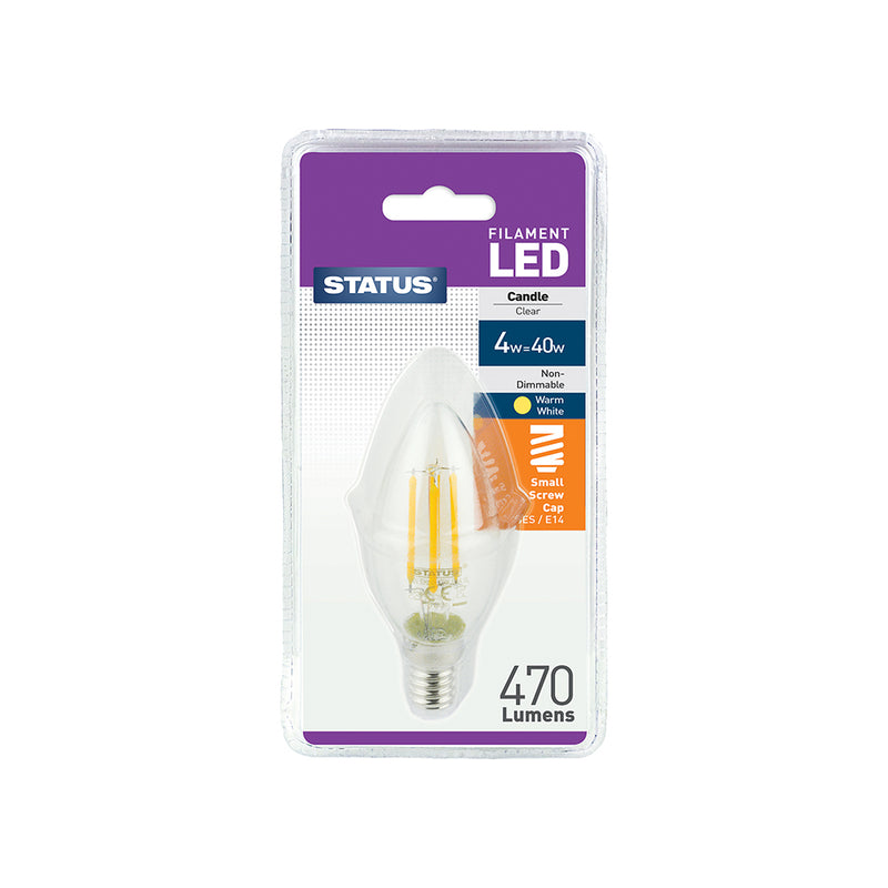 Status - Filament LED - Candle Bulb - 4w = 40w - Small Screw Cap SES/E14 - Warm White