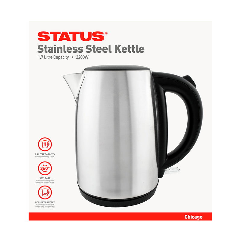 Status Chicago Stainless Steel Cordless Kettle with Swivel Base - 1.7 litre