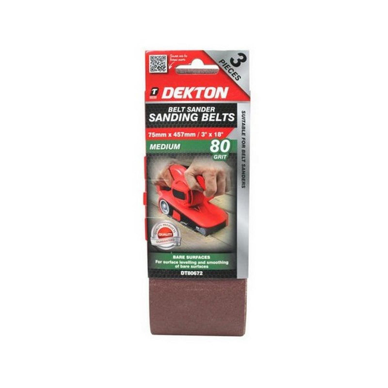 Dekton DT80672 Sanding Belts 80 Grit 75mm x 457mm Pack of 3