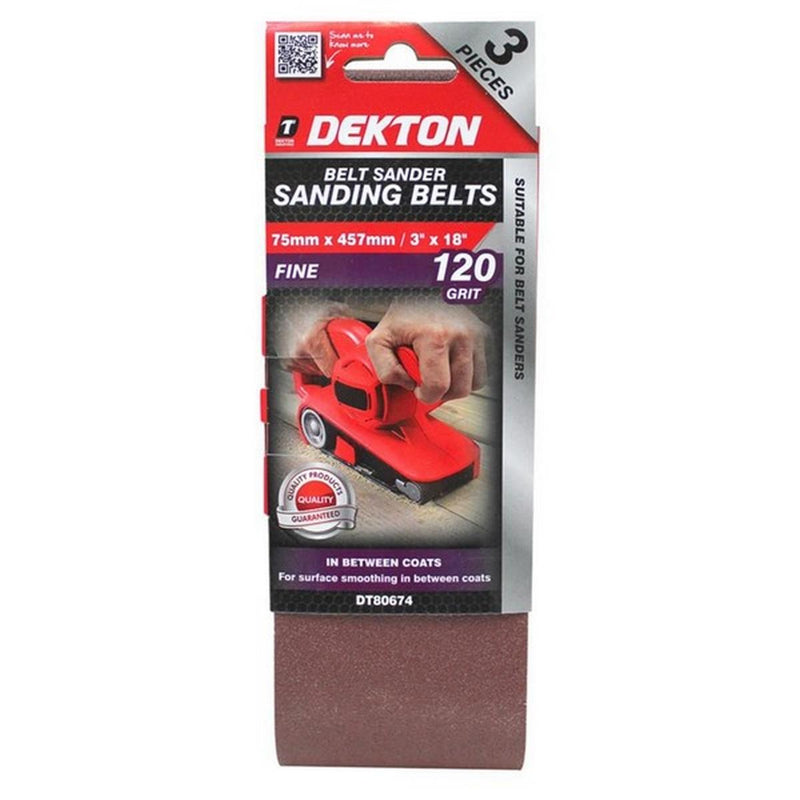 Dekton DT80674 Sanding Belts 120 Grit 75mm x 457mm Pack of 3