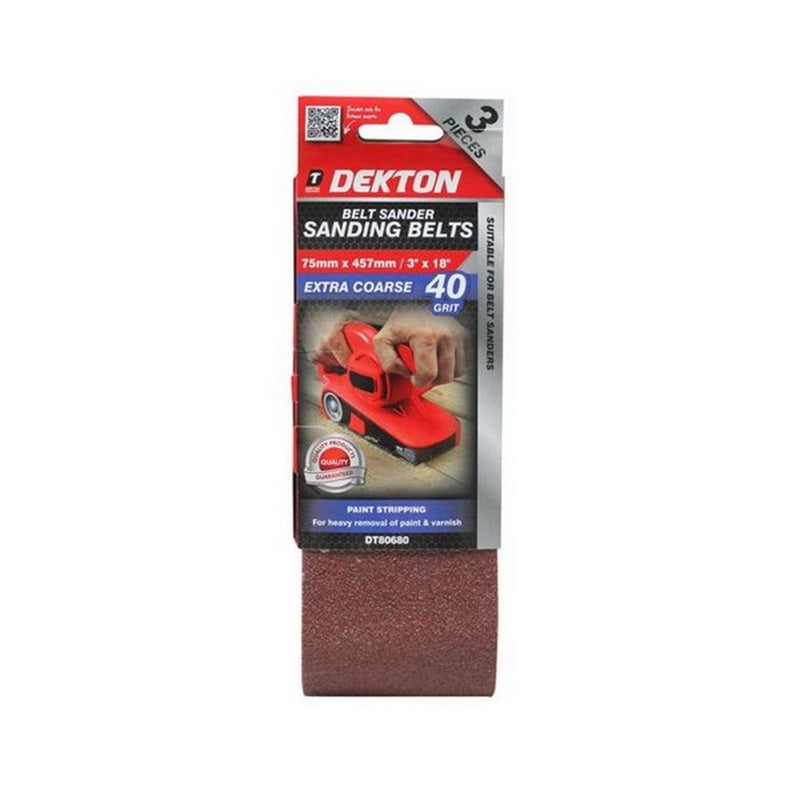 Dekton DT80680 Sanding Belts 40 Grit 75mm x 457mm Pack of 3
