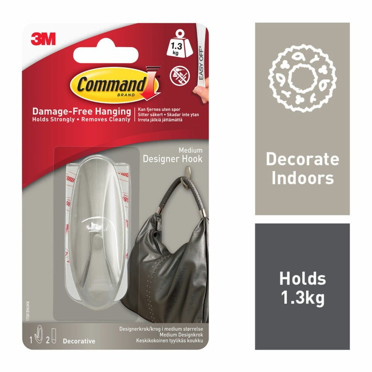 Command - Medium Silver Designer Hook - 1.3kg Load Weight