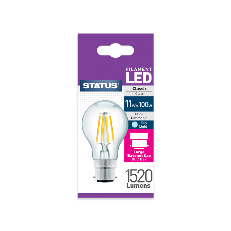 Status - Filament LED - BC/B22 Large Bayonet Cap - 11w=100w