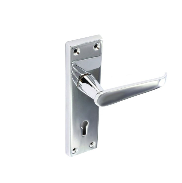 Securit - Chrome Lock Door Handles -150mm (6") - Flat Handles (S2705)