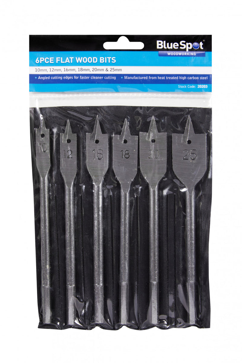 BlueSpot - 6 PCE Flat Wood Bit Set (10-25mm)