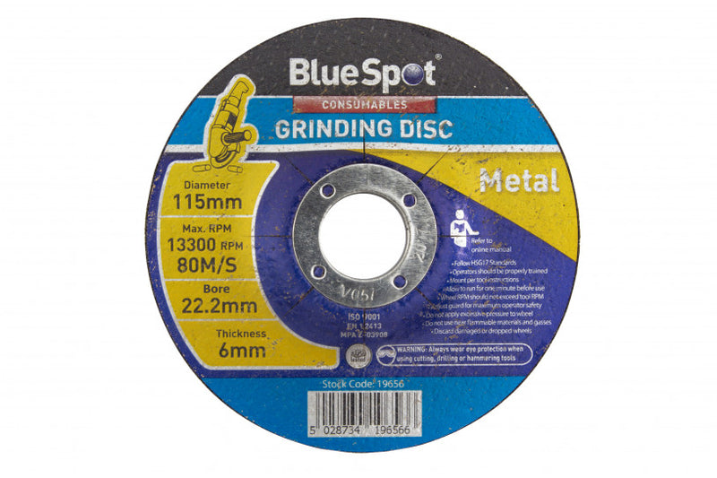 BlueSpot 115mm (4.5") Metal Grinding Disc - 5 pack - 6 mm