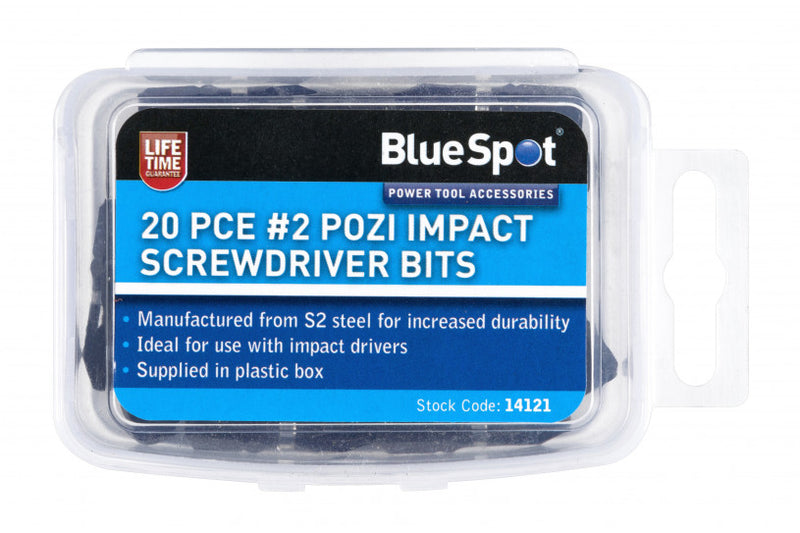 BlueSpot - PZ2 Impact Screwdriver Bits  - 20 piece set - 25mm / 1"