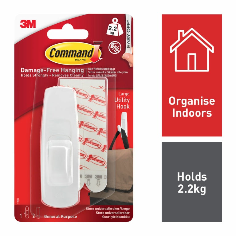 Command - Large Utility Hooks - 2.2 kg Load Weight - 1 pack