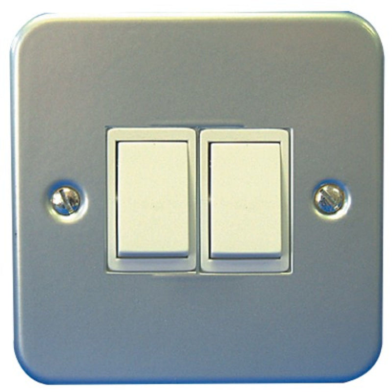 Metal Clad Double Light Switch - 10A, 2 gang, 2 way