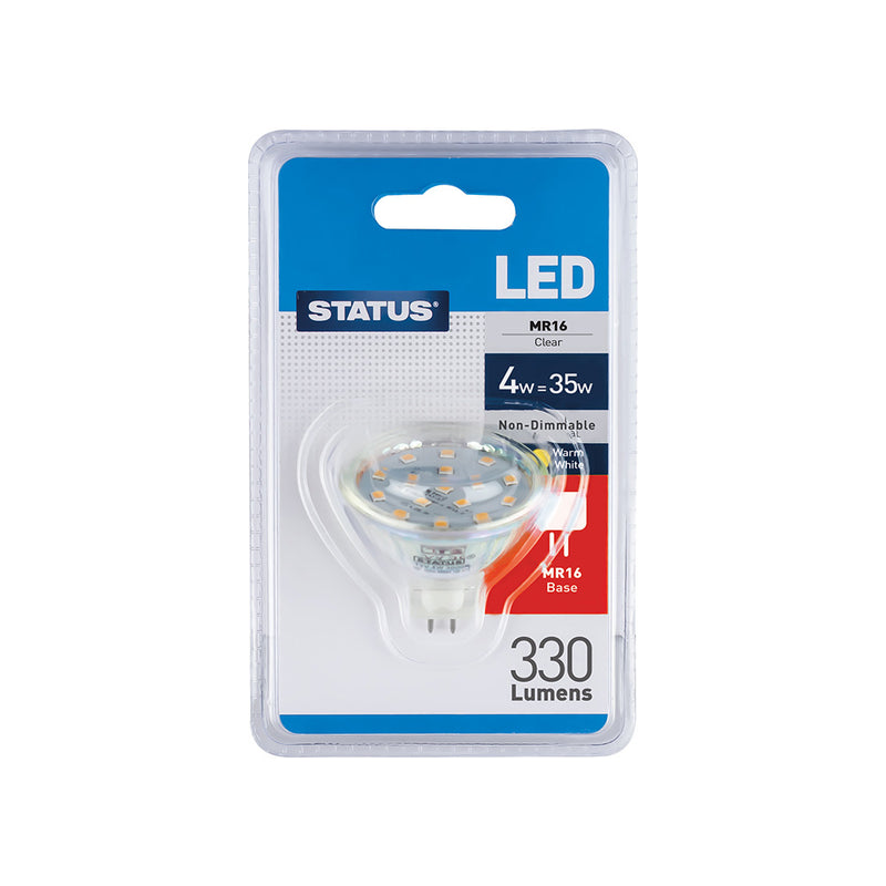 Status - LED Clear Light Bulb - MR16 Cap - 4w = 35w - Warm White