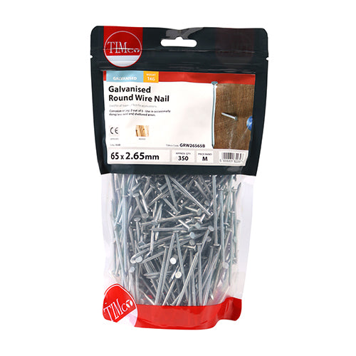 Timco Galvanised Round Wire Nail 65mm x 2.65mm - 1kg