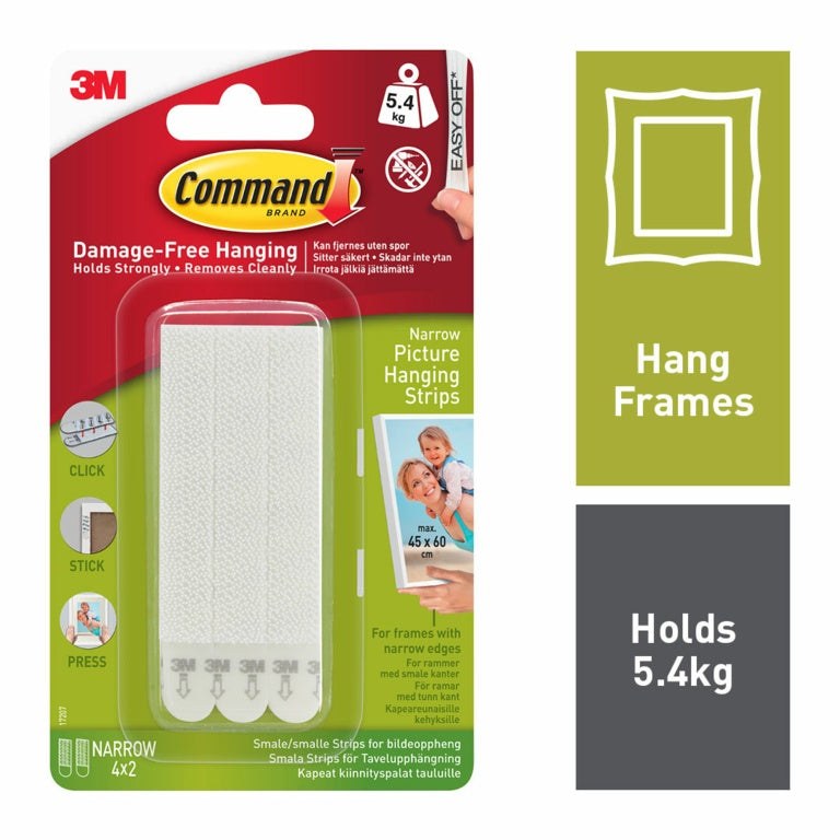 Command Brand - Narrow Picture Hanging Strips - 5.4kg Load Weight - 8 pack