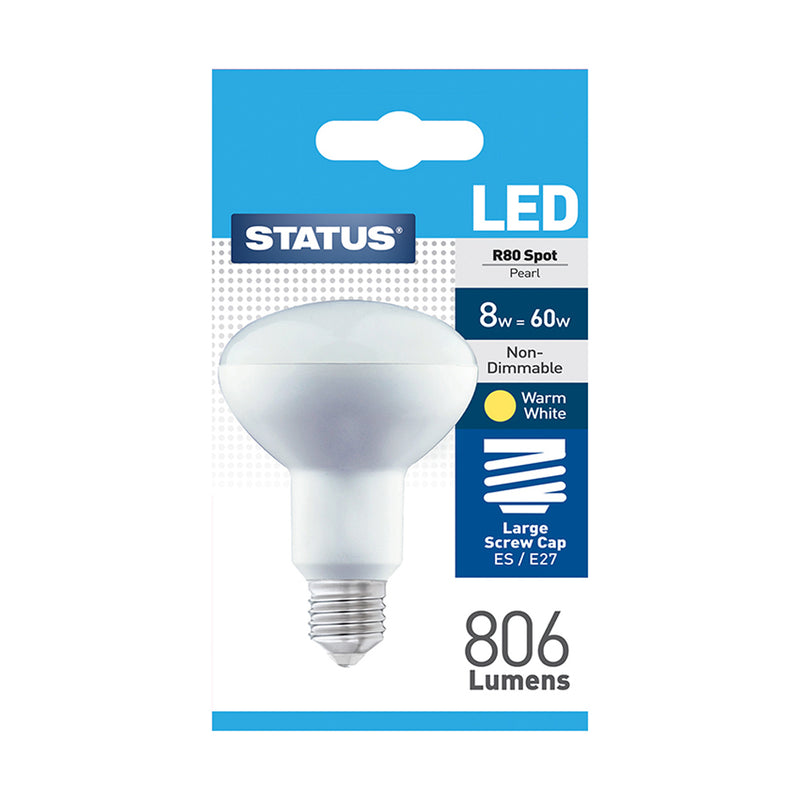 Status - LED R80 Pearl Spot Light Bulb - 8w = 60w - ES/E27 Screw Cap