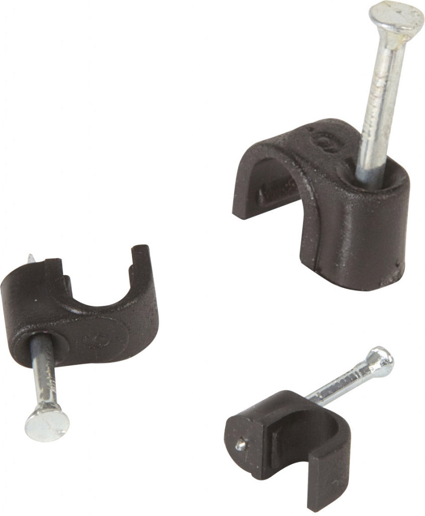 Black 7mm Round Cable Clips - 100 Pack