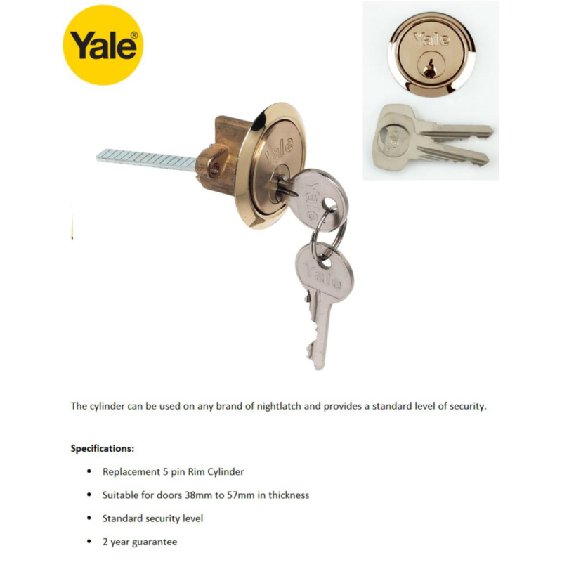 Yale Brass Replacement Rim Cylinder - Standard Security