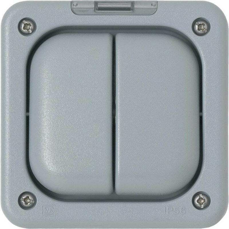 MK Electric K56402GRY 10AMP 2-Gang 1-Way SP IP66 Light Switch