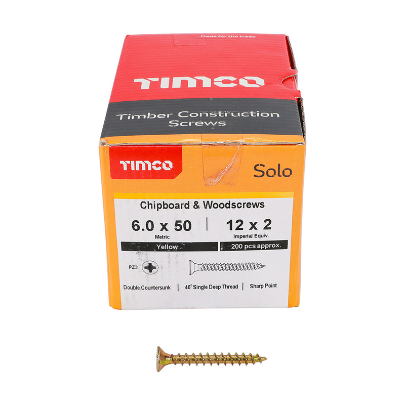 Timco 6.0 x 50 (12 x 2in) Yellow Woodscrews Box 200