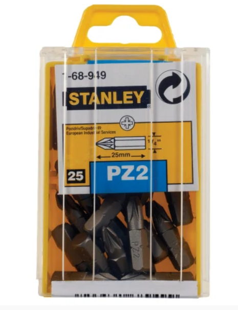 Stanley - PZ2 Screwdriver Insert Bit set - 25 piece set - 25mm / 1"