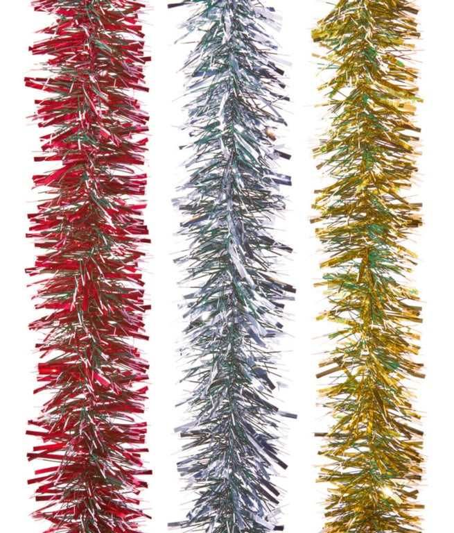 Luxury Thick Cut White-Tipped Tinsel - Gold, Silver & Red