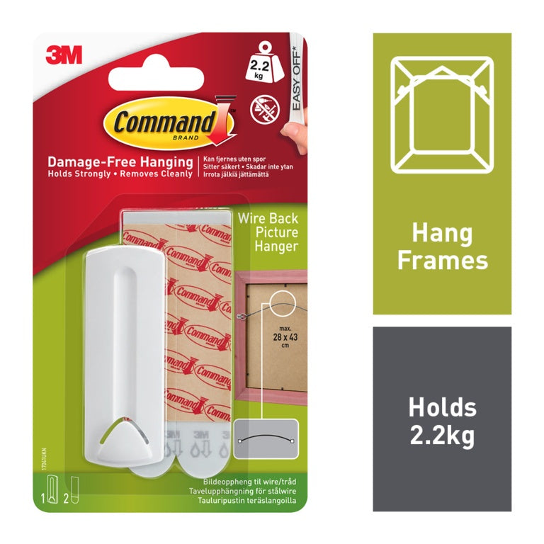 Command Brand - Wire Back Picture Hanger Wall Mount - 2.2kg Load Weight - 1 & 3 pack